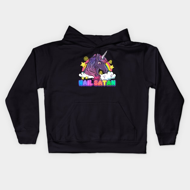 Hail Satan Unicorn I Satan Rainbow Pentagram design Kids Hoodie by biNutz